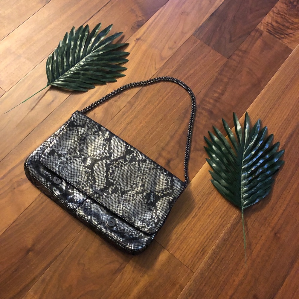 Guess Silver and Black Snake Skin Purse
